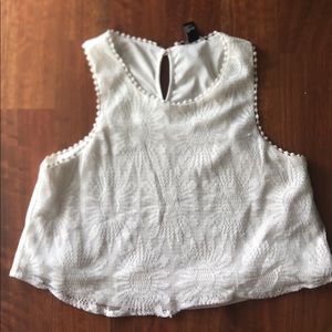 White flower slightly cropped tank top